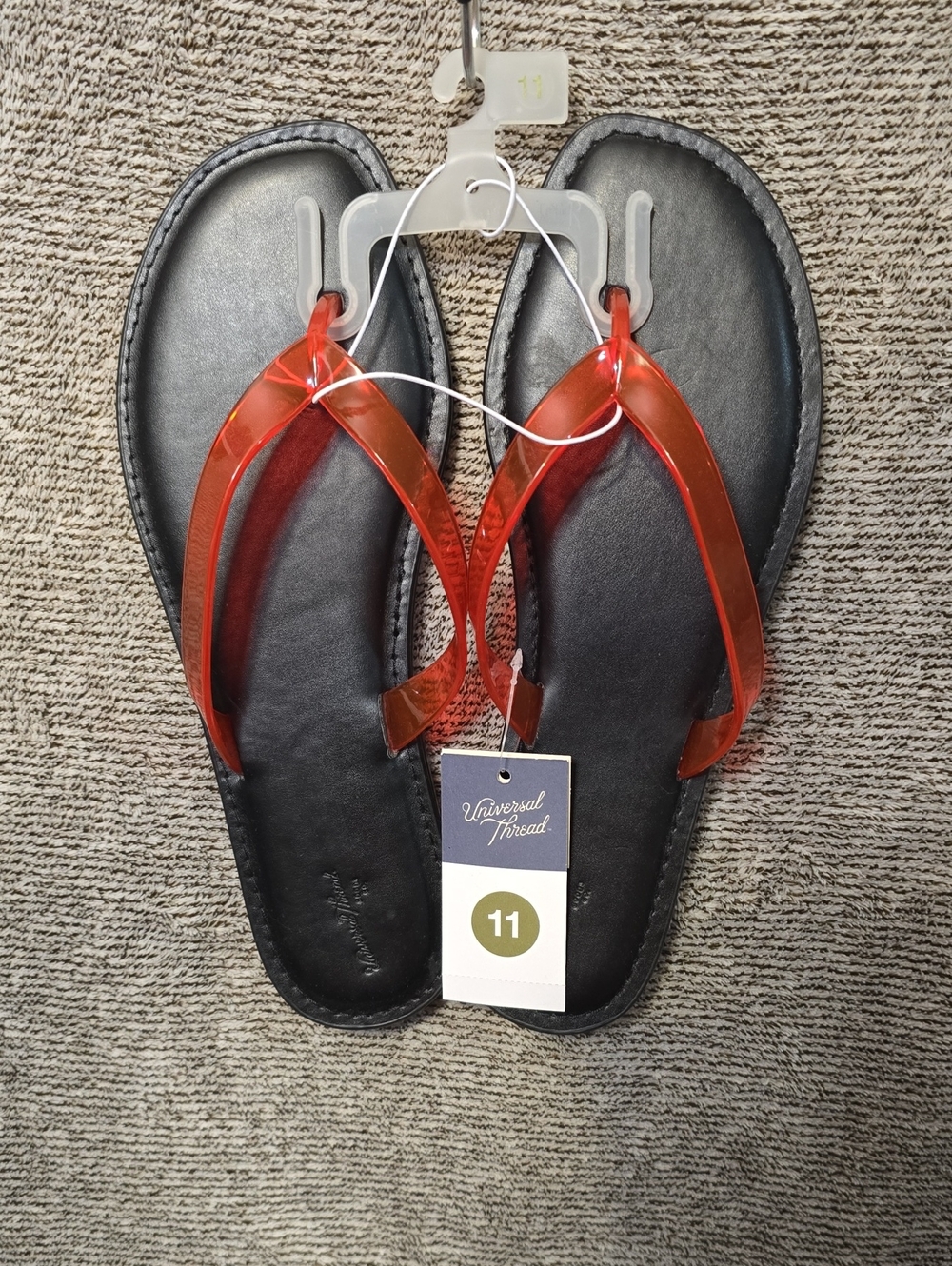 Universal Thread Black Flip Flops with Red Transparent Straps
